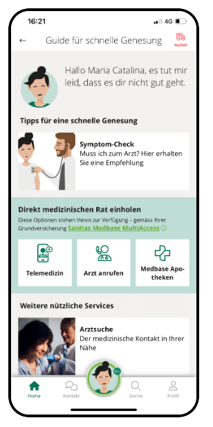 Screenshot der Sanitas Portal App auf einem Mobile-Device.
