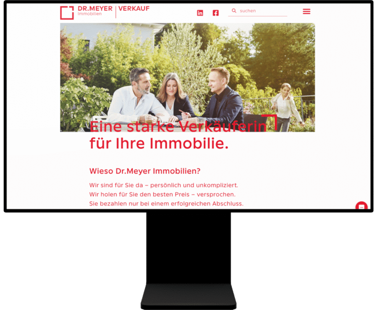 Screenshot auf Laptop-Bildschirm der Startseite der Dr.Meyer Immobilien AG Verkaufs-Website.